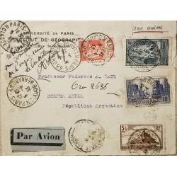 J) 1933 FRANCE, UNIVERSITY OF PARIS, INSTITUTE OF GEOGRAPHY, MULTIPLE STAMPS, AIRMAIL, CIRCULATED