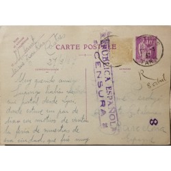 J) 1937 FRANCE, PEACE WITH OLIVE BRANCH, POSTCARD, AIRMAIL, CIRCULATED COVER, FROM FRANCE