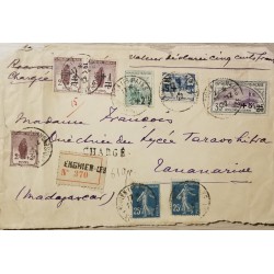 J) 1922 FRANCE, THE SHOWER, MULTIPLE STAMPS, REGISTERED, AIRMAIL, CIRCULATED COVER