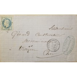 J) 1858 FRANCE, PRESIDENT LOUIS NAPOLEON, MUTE CANCELLATION, OVAL CANCELLATION GREEN, CIRCULATED COVER