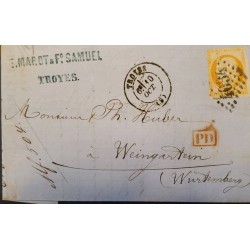 J) 1861 FRANCE, CERES, MUTE CANCELLATION, CIRCULATED COVER, FROM FRANCE TO WURTEMBER GERMANY