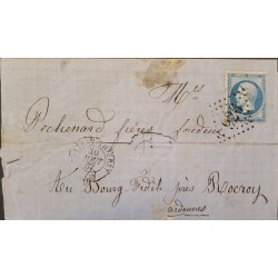 J) 1867 FRANCE, EMPEROR NAPOLEON, MUTE CANCELLATION, CIRCULATED COVER, FROM FRANCE TO CHARLEVILLE