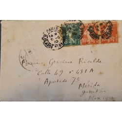 J) 1910 FRANCE, THE SHOWER, MULTIPLE STAMPS, CIRCULATED COVER, FROM FRANCE TO MEXICO