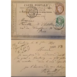 J) 1876 FRANCE, MARIANNE, MULTIPLE STAMPS, POSTCAR, CIRCULATED COVER, FROM FANCE TO PARIS