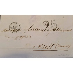 J) 1853 FRANCE, 25 CENTS, BLACK CANCELLATION, CIRCULATED COVER, FROM FRANCE TO CREST