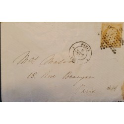 J) 1858 FRANCE, EMPEROR NAPOLEON, MUTE CANCELLATION, CIRCULATED COVER, FROM FRANCE TO PARIS