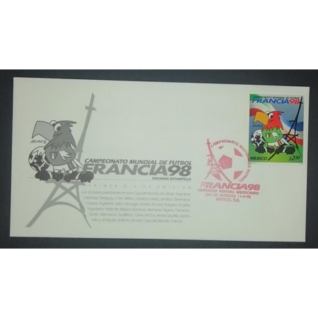 A) 1998, MEXICO, FOOTBALL, WORLD CHAMPIONSHIP OF FRANCE, FDC, XF