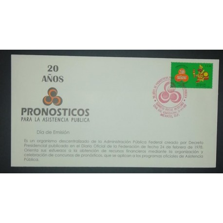 A) 1998, MEXICO, ANNIVERSARY OF STATE SPORTS BETTING, FDC, WITH RED SEAL OF CANCELLATION