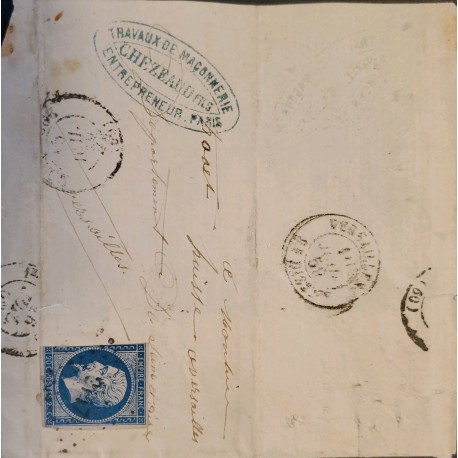 J) 1859 FRANCE, EMPEROR MARIANNE, OVAL CANCELLATION, CIRCULATED COVER, FROM FRANCE TO PARIS