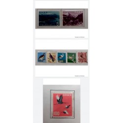 L) 1963 JAPAN, BIRDS, NATURE, RED CROWNED CRANE, EASTERN TURTLE DOVE, FAUNA, MOUNTAIN, ALBUM PAGE NO INCLUDED