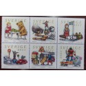 L) 2000 SWEDEN, TOYS, BEAR, TRAFFIC SIGNS, TRAIN, CAR, JUMP ROPE, BLOCK OF 6, MNH