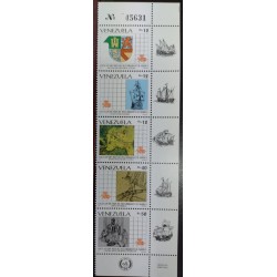 L) 1991 VENEZUELA, DISCOVERY, TO THE 500 YEARS OF THE DISCOVERY OF AMERICA, BOAT, MAP, COAT OF ARMS, MNH