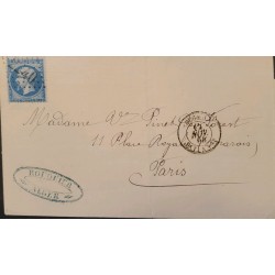 J) 1869 FRANCE, EMPEROR NAPOLEON, MUTE CANCELLATION, CUIRCULATED COVER, FROM FRANCE TO PARIS