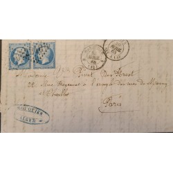 J) 1868 FRANCE, EMPEROR NAPOLEON, PAIR, MUTE CANCELLATION, CIRCULATED COVER, FROM FRANCE TO PARIS
