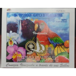 L) 1996 VENEZUELA, ANIMALS AND EXOTIC FLOWERS, ORCHIDS, GUACAMAYAS, SALTO ANGEL, WATERFALL, BIRD, FRUIT, 10TH