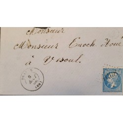 J) 1869 FRANCE, EMPEROR NAPOLEON, MUTE CANCELLATION, CUIRCULATED COVER, FROM FRANCE TO VESOUL
