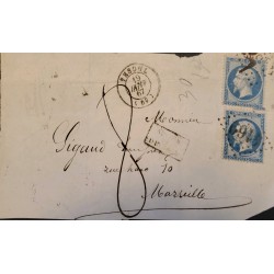 J) 1867 FRANCE, EMPEROR NAPOLEON, MUTE CANCELLATION, CIRCULATED COVER, FROM FRANCE TO MARSEILLA