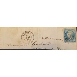 J) 1863 FRANCE, EMPEROR NAPOLEON, MUTE CANCELLATION, CIRCULATED COVER, FROM FRANCE