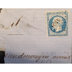 J) 1869 FRANCE, EMPEROR NAPOLEON, MUTE CANCELLATION, FRAGMENT OF THE LETTER, CIRCULATED COVER, FROM FRANCE