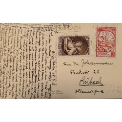 J) 1939 FRANCE, FOR THE POSTAL MUSEUM, POSTCARD, MULTIPLE STAMPS, WITH SLOGAN CANCELLATION