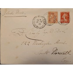 J) 1913 FRANCE, PEACE AND COMMERCE, MULTIPLE STAMPS, CIRCULATED COVER, FROM FRANCE TO CARIBE