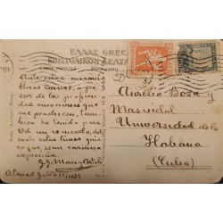 J) 1929 GRECE, MULTIPLE STAMPS, POSTCARD, CIRCULATED COVER, FOM GRECE TO CARIBE