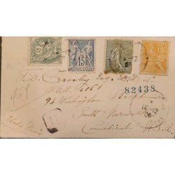J) 1906 FRANCE, PEACE AND COMMERCE, THE SHOWER, MULTIPLE STAMPS, CIRCULATED COVER, FROM FRANCE TO USA