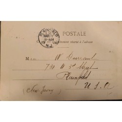 J) 1908 FRANCE, POSTCARD, CIRCULATED COVER, FROM FRANCE TO NEW JERSEY