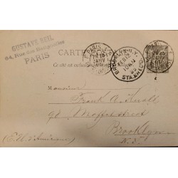J) 1895 FRANCE, PEACE AND COMMERCE, POSTCARD, CIRCULATED COVER, FROM FRANCE TO BROKLIN