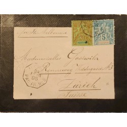 J) 1895 INDOCHINE, PEACE AND COMMERCE, MULTIPLE STAMPS, CIRCULATED COVER, FROM INDOCHINE TO SWITZERLAND