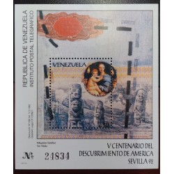 L) 1992 VENEZUELA, V CENTENARY OF THE DISCOVERY OF AMERICA, ART, SCULTURE, SEVILLA 92, MNH