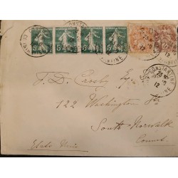 J) 1912 FRANCE, THE SHOWER, MULTIPLE STAMPS, AIRMAIL, CIRCULATED COVER, FROM FRANCE TO CONSTANTINOPLA
