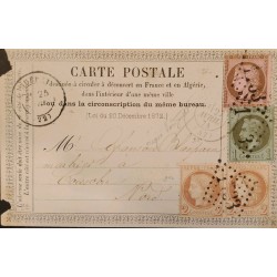 J) 1874 FRANCE, MARIANNE, MUTE CANCELLATION, POSTCARD, CIRCULATED COVER, FROM FRANCE TO CANADA