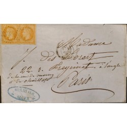 J) 1874 FRANCE, PAIR, EMPEROR NAPOLEON, MUTE CANCELLATION, CIRCULATED COVER, FROM FRANCE TO PARIS