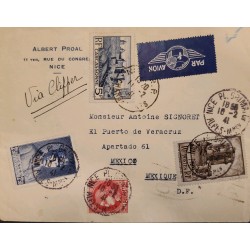 J) 1941 FRANCE, MARIANNE, TOWER, LANDSCAPE, MULTIPLE STAMPS, AIRMAIL, CIRCULATED COVER, FROM FRANCE TO MEXICO