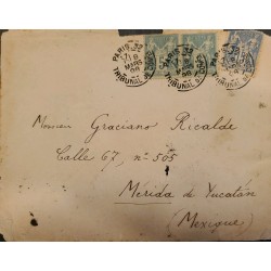 J) 1898 FRANCE, PEACE AND COMMERCE, MULTIPLE STAMPS, AIRMAIL, CIRCULATED COVER, FROM FRANCE TO YUCATAN