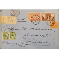 J) 1931 FRANCE, THE SHOWER, PEACE AND COMMERCE, MULTIPLE STAMPS, REGISTERED, AIRMAIL, CIRCULATED COVER, FROM FRANCE