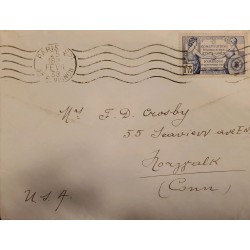 J) 1938 FRANCE, UNITED STATES FEDERAL CONSTITUTION, WITH SLOGAN CANCELLATION, CIRCULATED COVER, FROM FRANCE TO USA