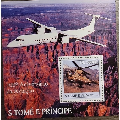 J) 2003 ST TOME AND PRINCIPE, 100 ANNIVERSARY OF THE PLANE, HELICOPTER, SOUVENIR SHEET