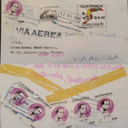 J) 1993 GUATEMALA, CENTRAL AMERICAN AND CARIBBEAN UNIVERSITY, MULTIPLE STAMPS, AIRMAIL, CIRCULATED COVER