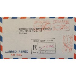 J) 1975 GUATEMALA, METTER STAMPS, AMBULANTE, REGISTERED, AIRMIAL, CIRCULATED COVER, FROM GUATEMALA TO FINLAND