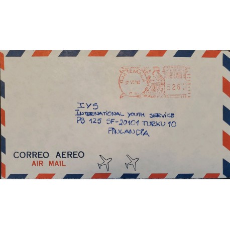 J) 1982 GUATEMALA, METTER STAMPS, RED, AIRMAIL, CIRCULATED COVER, FROM GUATEMALA TO FINLAND
