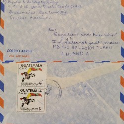 J) 1991 GUATEMALA, CENTRAL AMERICAN AND CARIBBEAN UNIVERSITY, AIRMAIL, CIRCULATED COVER, FROM GUATEMALA TO FINLAND