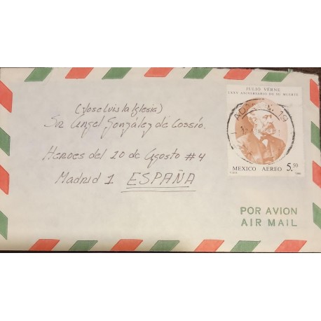 A) 1980 MEXICO, LETTER TO SPAIN, JULIO VERNE, AIRMAIL, XF