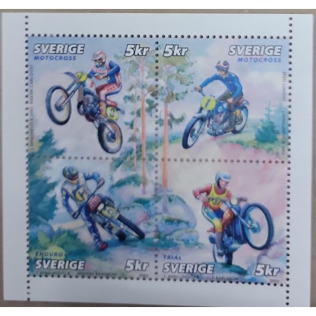 A) 2002 SWEDEN, SPORTS, MOTORCYCLES, BLOCK OF 4, MNH