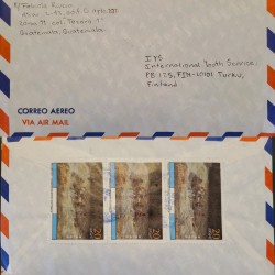J) 1999 GUATEMALA, TOURISM IN GUATEMALA, STRIP OF 3, AIRMAIL, CIRCULATED COVER, FROM GUATEMALA TO FINLAND