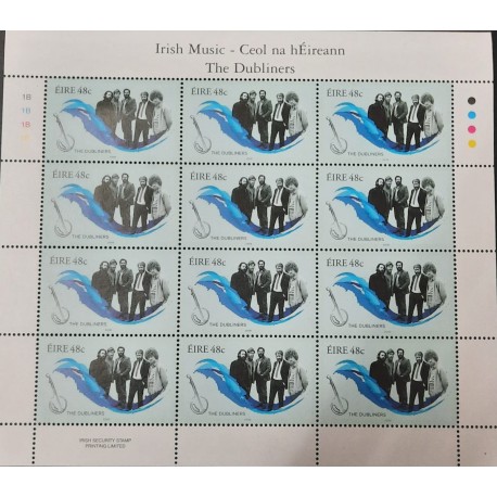 A) 2006, IRELAND, MUSIC, IRELAND GROUP, BLOCK OF 12 DUBLINERS, 1970s AND BANJO STAMPS