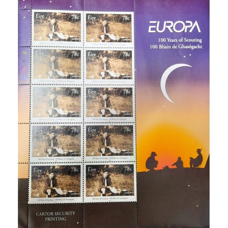 A) 2007, IRELAND, JOINT ISSUE WITH EUROPE, 100 YEARS OF THE SCOUTS MOVEMENT, SOUVENIR SHEET WITH 10 STAMPS