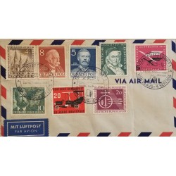 J) 1955 GERMANY, OTTO LILIENTHAL, THEODOR FONTANE, MULTIPLE STAMPS, AIRMAIL, CIRCULATED COVER, FROM GERMANY