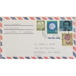 J) 1964 GERMANY, EUROPA CEPT, FLOWER, MULTIPLE STAMPS, AIRMAIL, CIRCULATED COVER, FROM GERMANY TO NEW JERSEY